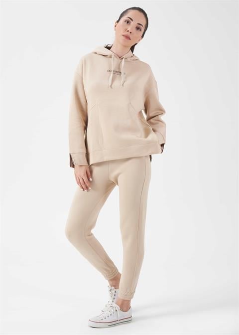 Kadın Bej Kapşonlu Sweatshirt - 41557