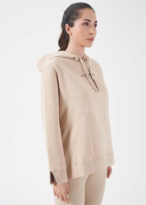 Kadın Bej Kapşonlu Sweatshirt - 41557