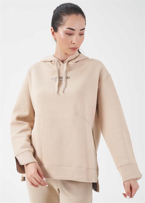 Kadın Bej Kapşonlu Sweatshirt - 41557