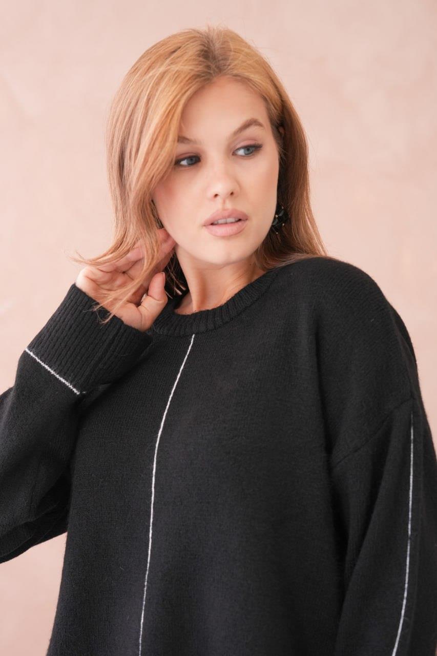 Kadın Dikiş Detaylı Oversize Triko Kazak - 8523R