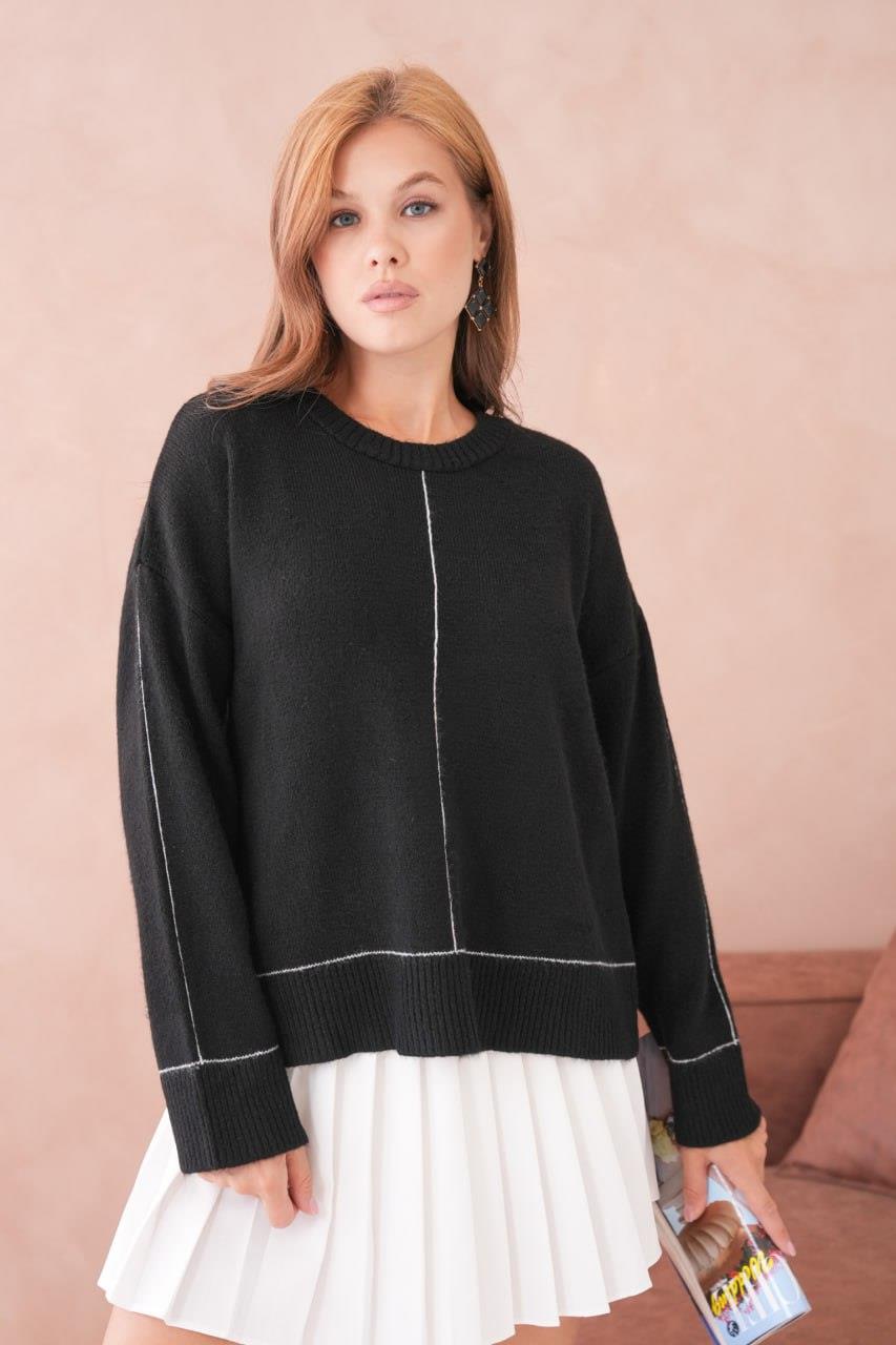 Kadın Dikiş Detaylı Oversize Triko Kazak - 8523R