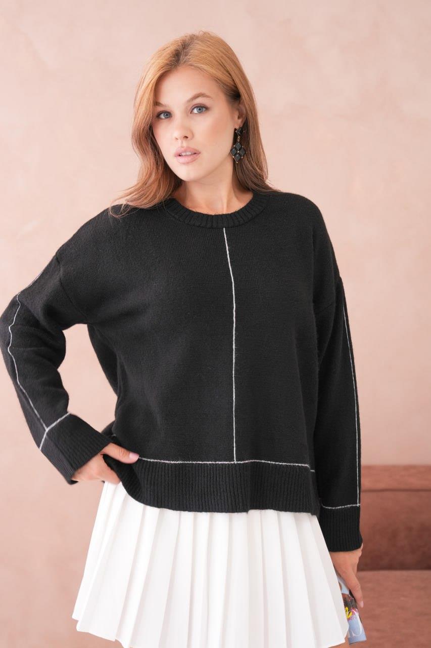 Kadın Dikiş Detaylı Oversize Triko Kazak - 8523R