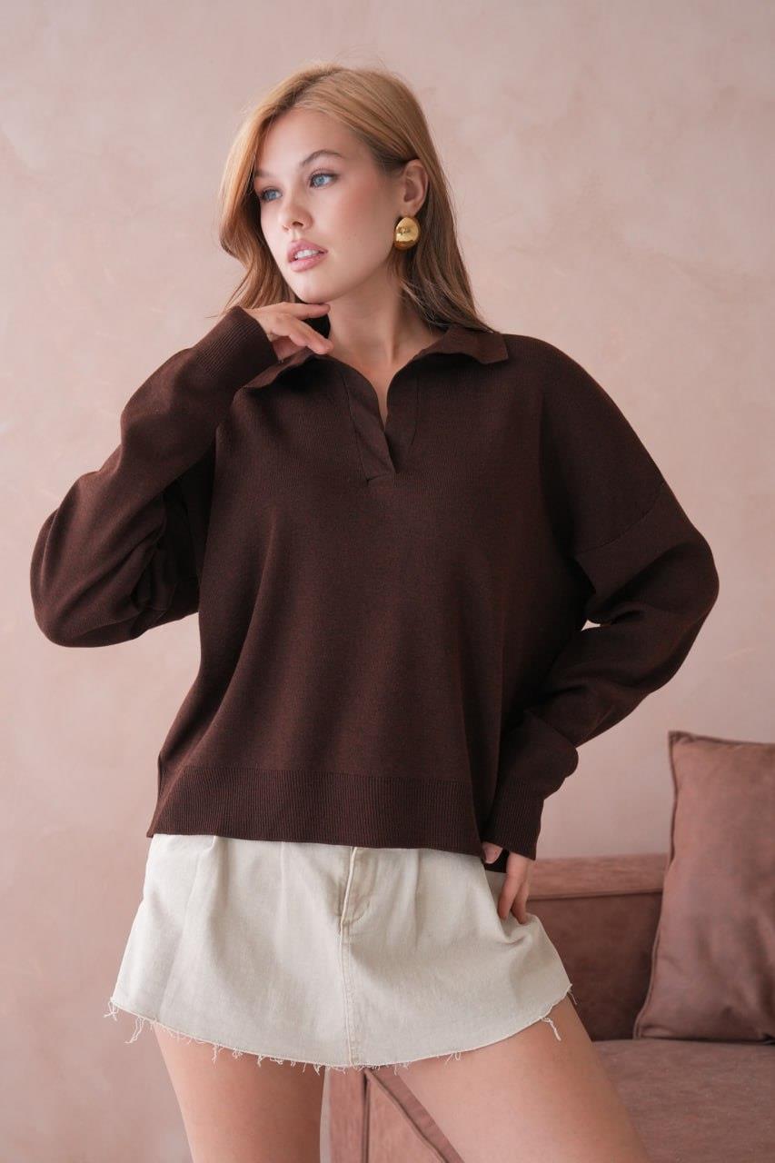 Kadın Fermuarlı Polo Yaka Triko Kazak - 12240R