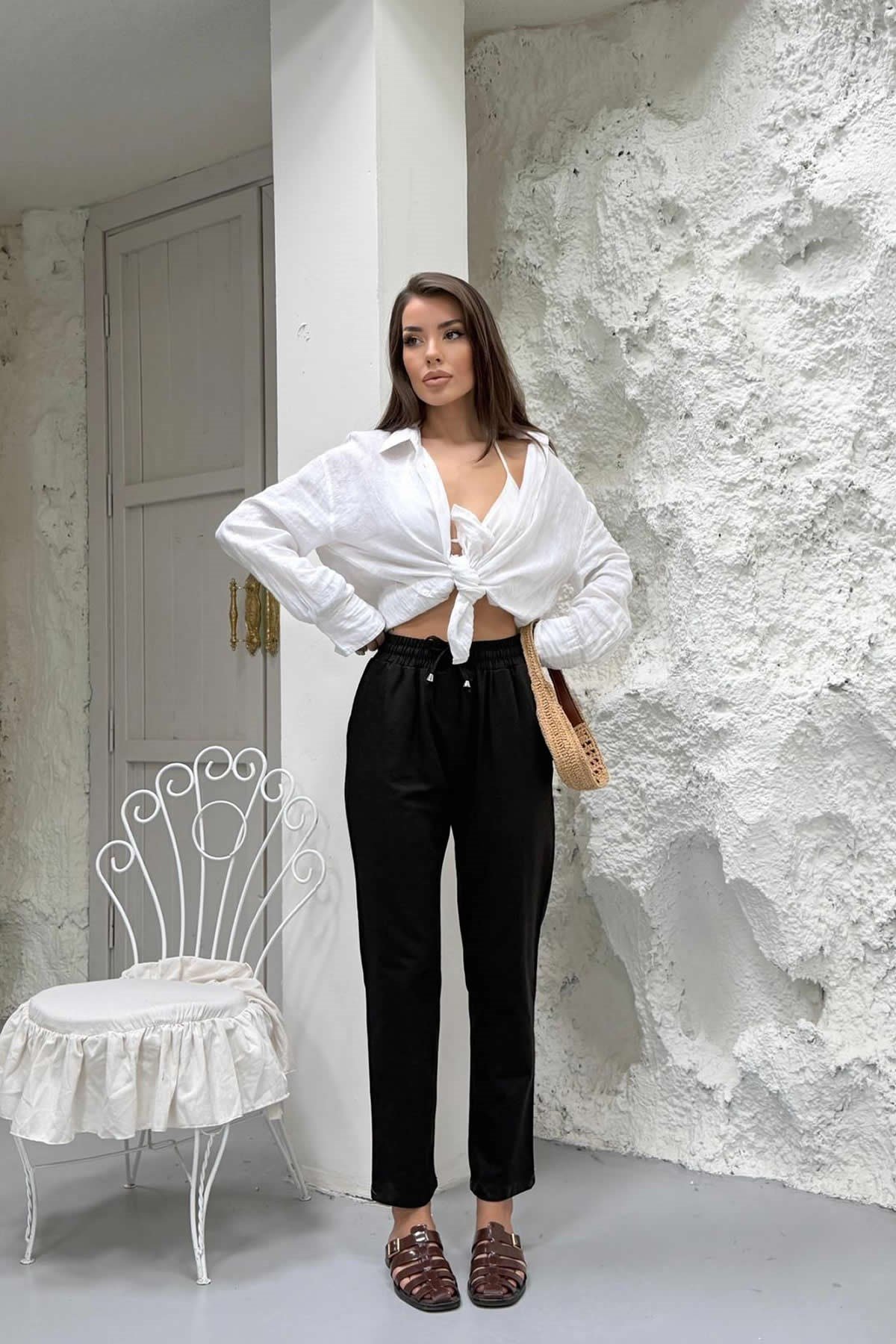 Kadın Havuç Paça Keten Pantolon - 5102RLX