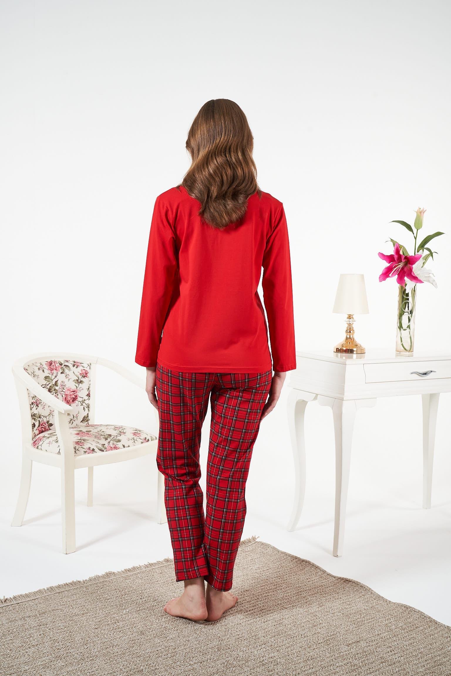Kadın Kırmızı Penye Pijama Takımı - 25173R