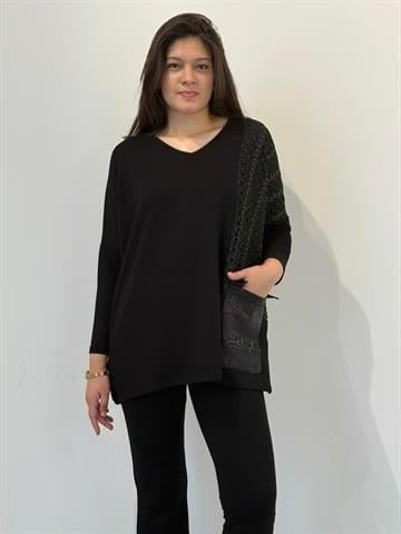 Kadın Uzun Kol Deri Aksesuarlı Bluz - 41598