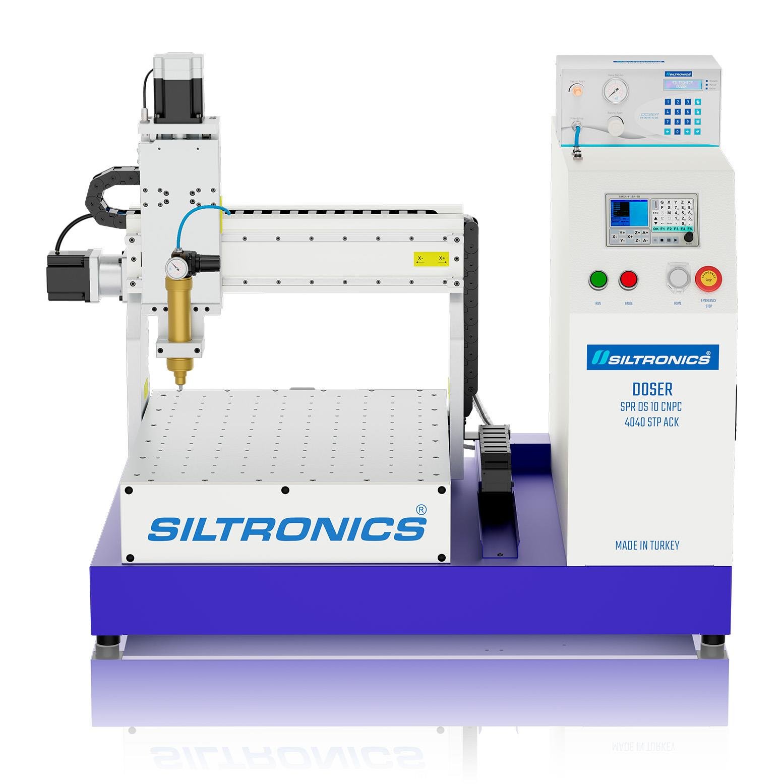 SILTRONICS “DOSER”  CNC DOZAJLAMA  MAKİNASI - MASA ÜSTÜ - 400 X 400 STEP MOTOR-AÇIK KABİN - ALÜMİNYUM GÖVDELİ