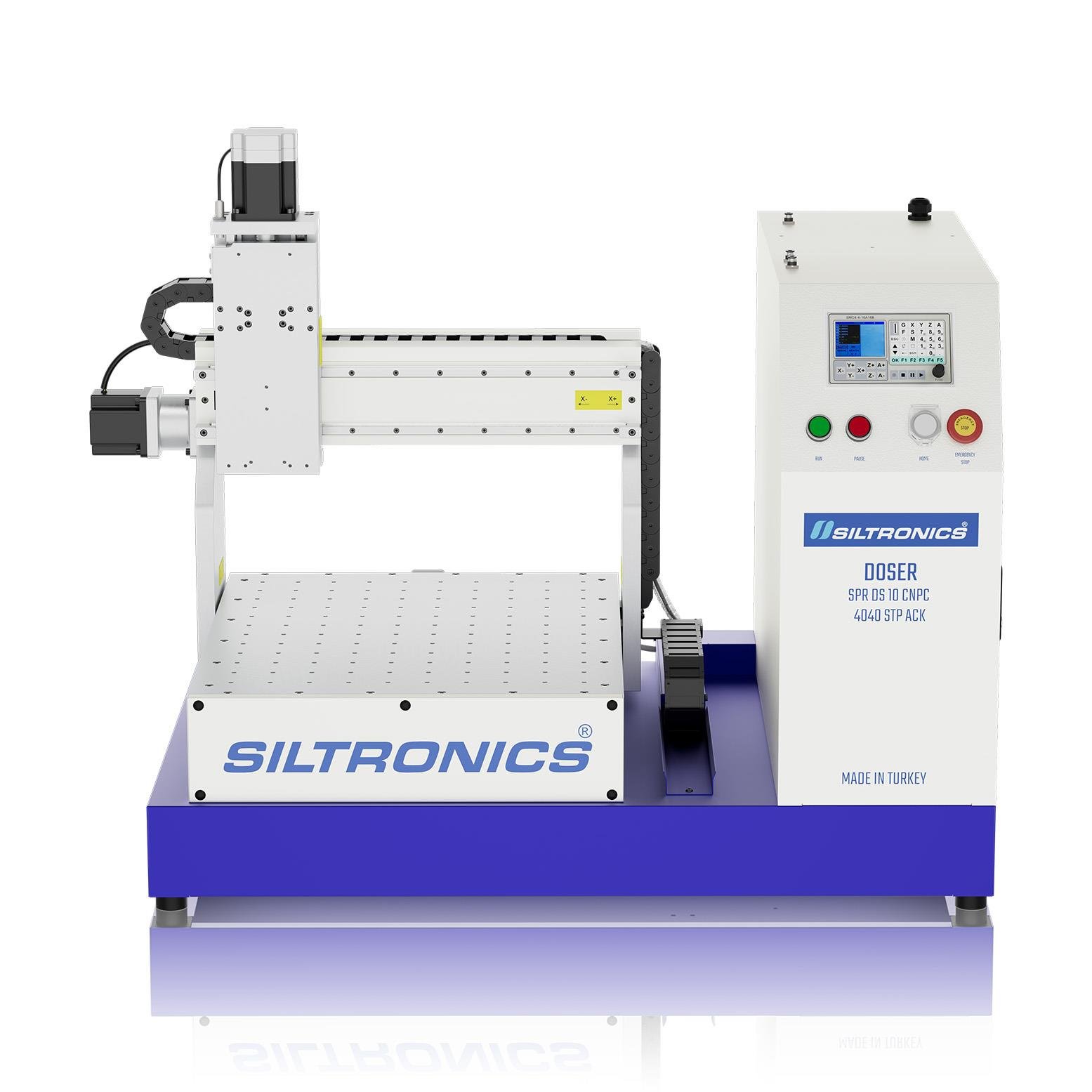 SILTRONICS “DOSER”  CNC DOZAJLAMA  MAKİNASI - MASA ÜSTÜ - 400 X 400 STEP MOTOR-AÇIK KABİN - ALÜMİNYUM GÖVDELİ