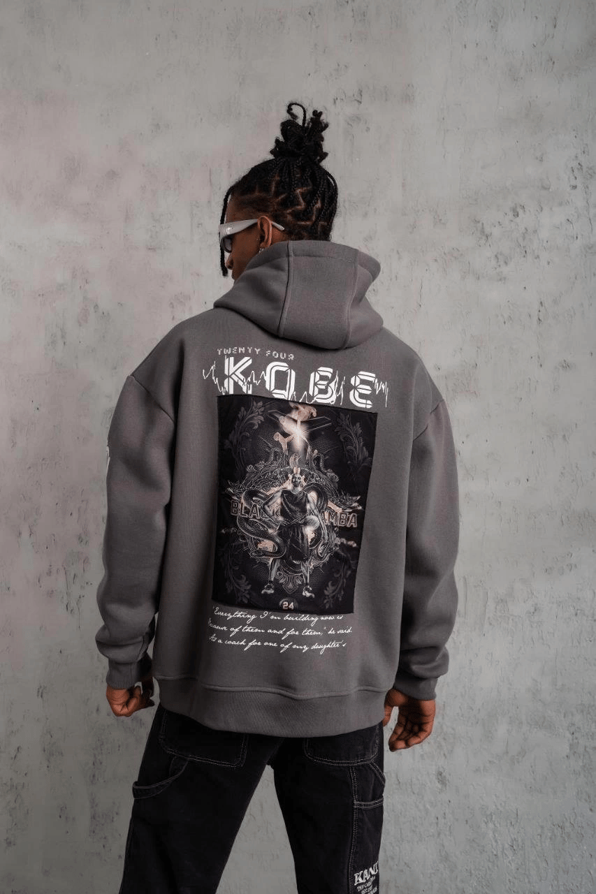 Erkek Baskılı Kapüşonlu 3 iplik pamuklu Hoodie Sweatshirt - Gri