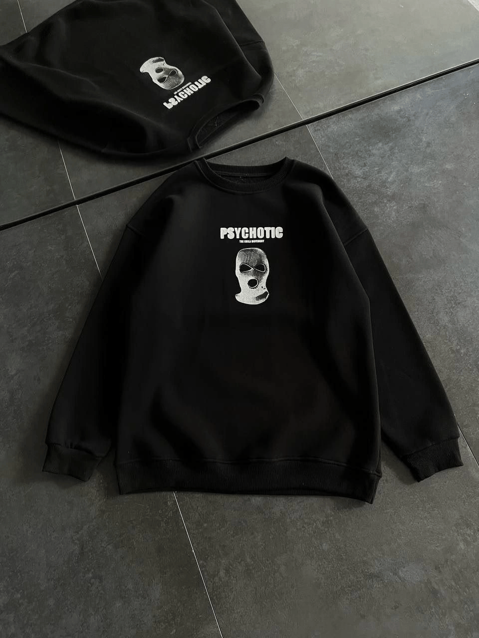 Kadın 3 iplik Kışlık Bisiklet Yaka Baskılı SweatShirt - Siyah