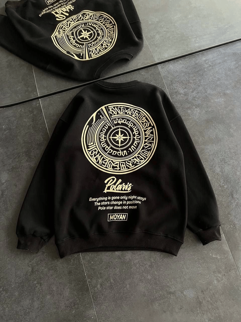 Kadın 3 iplik Pamuklu Bisiklet Yaka Baskılı SweatShirt - Siyah