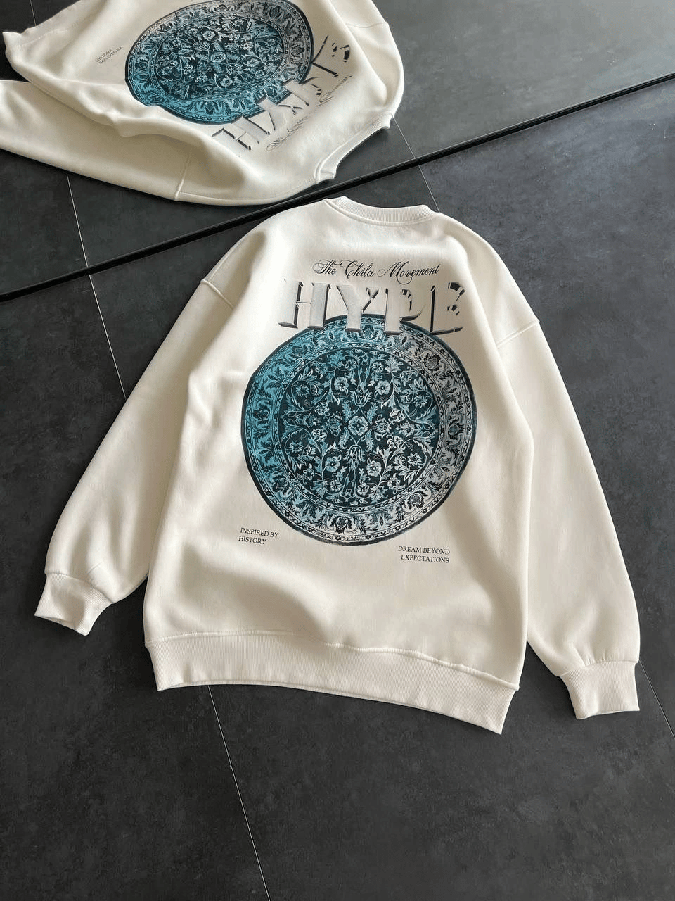 Kadın 3 İplik Pamuklu Bisiklet Yaka Baskılı SweatShirt - Beyaz