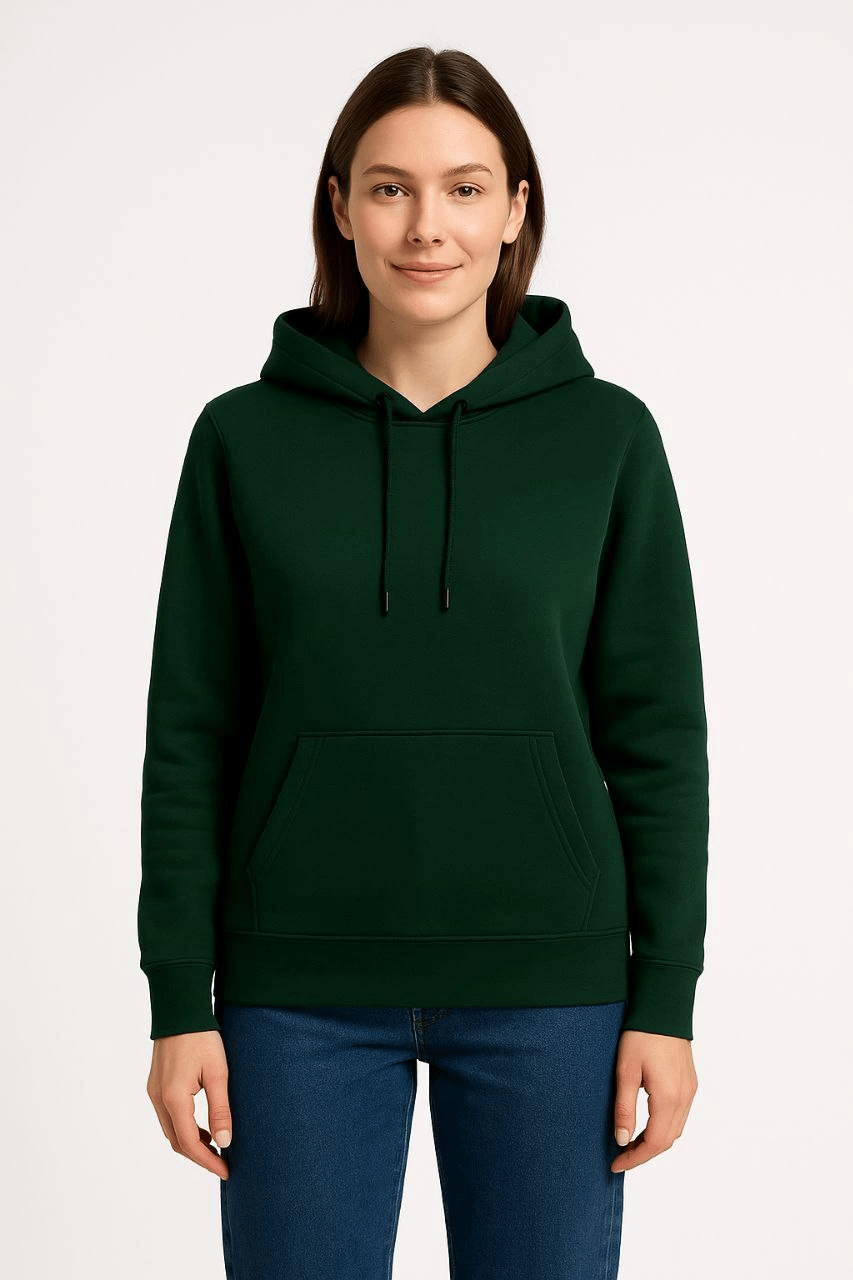 Kadın 3 İplik Pamuklu Kapüşonlu Kanguru Cepli Sweatshirt hoodie - Haki