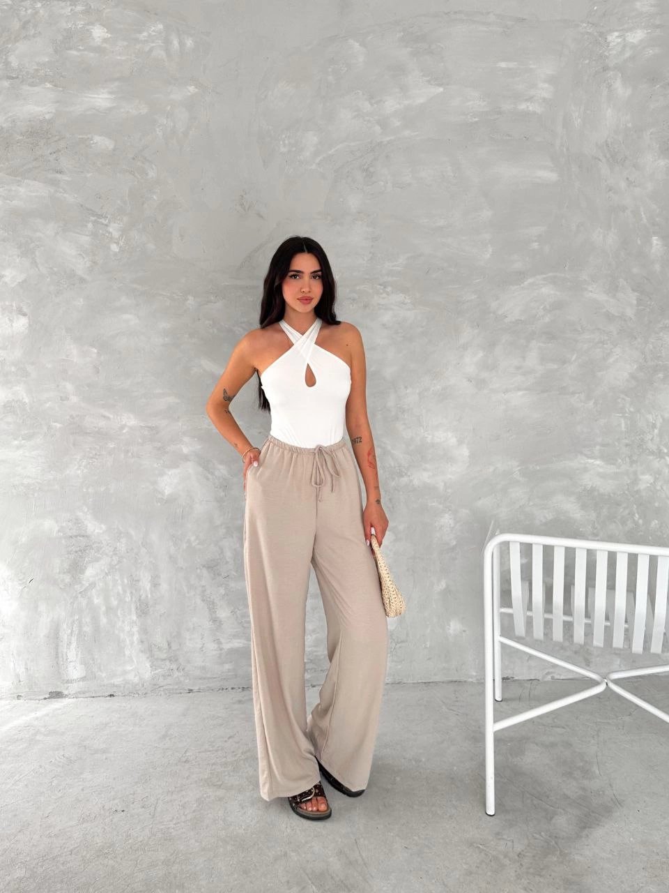Kadın Ayrobin Oversize Kadın Pantalon - Bej