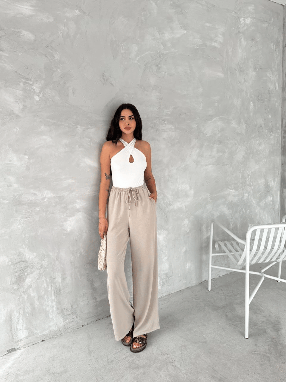 Kadın Ayrobin Oversize Kadın Pantalon - Bej