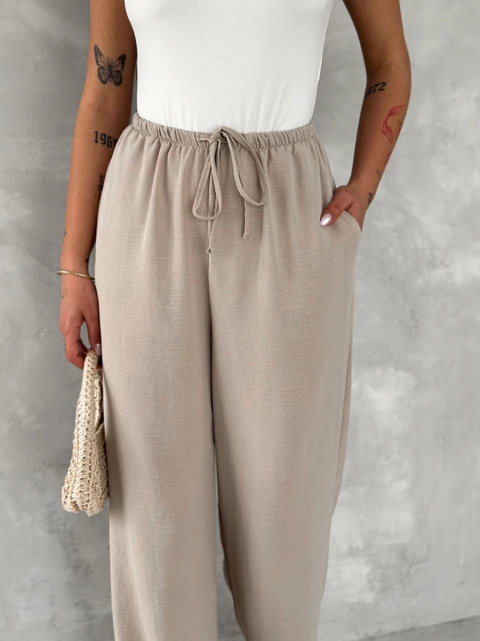 Kadın Ayrobin Oversize Kadın Pantalon - Bej