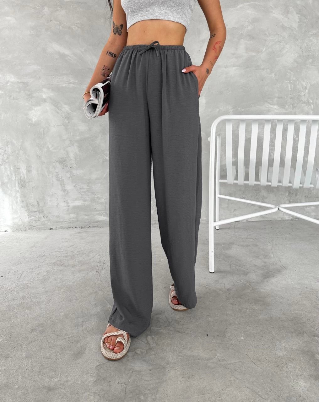 Kadın Ayrobin Oversize Kadın Pantolon - Füme