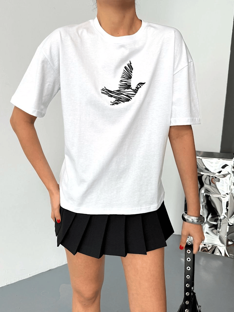 KADIN Baskılı T-Shirt Kısa Kol Bisiklet Yaka Regular Fit Yazlık Tişört - Beyaz