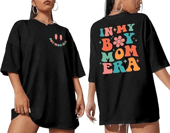Kadın Baskılı T-Shirt Kısa Kol Bisiklet Yaka Oversize Rahat Kalıp Tişört - Siyah