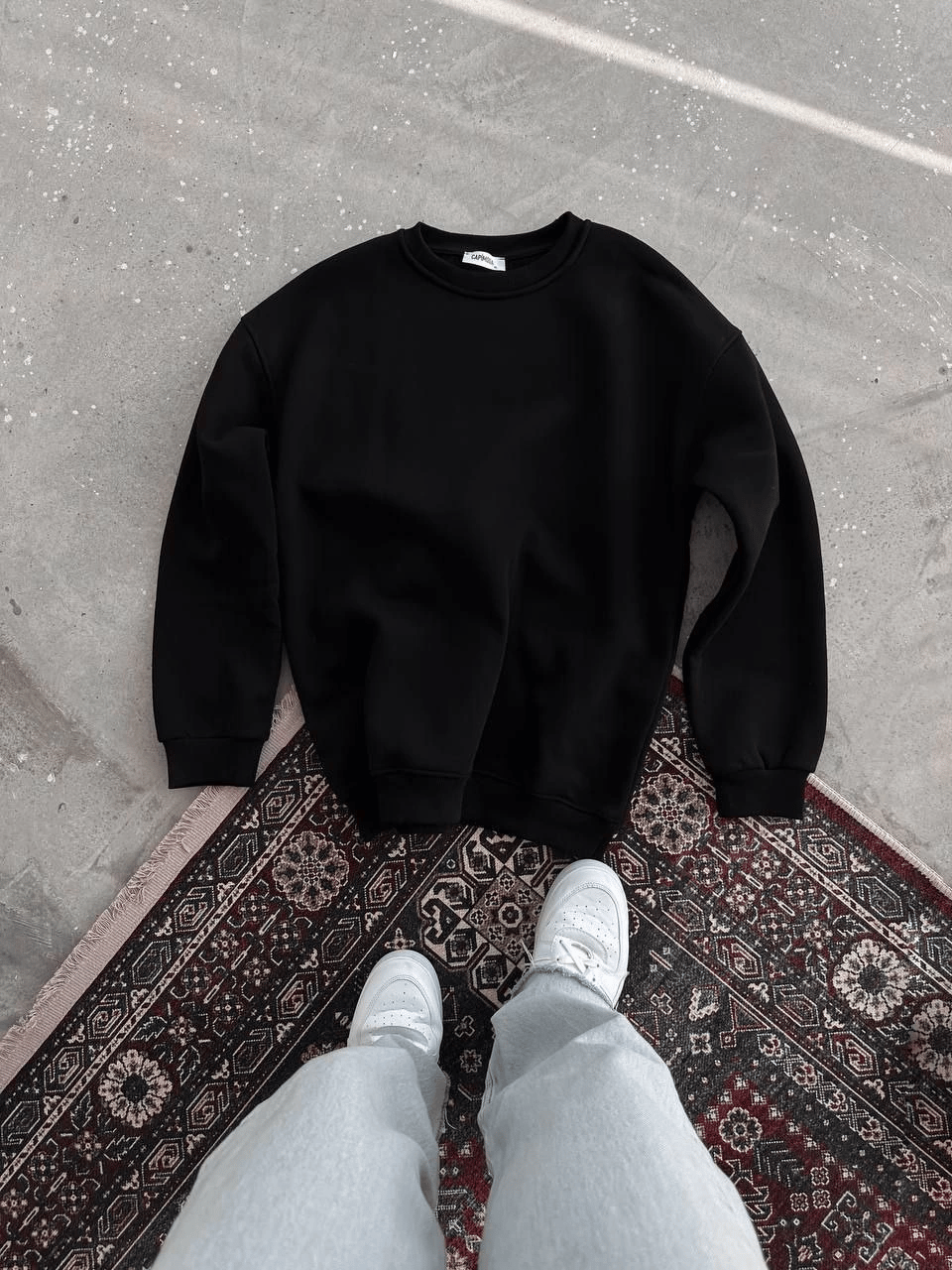Kadın Bisiklet Yaka 3 İplik Pamuklu Basic SweatShirt - Siyah