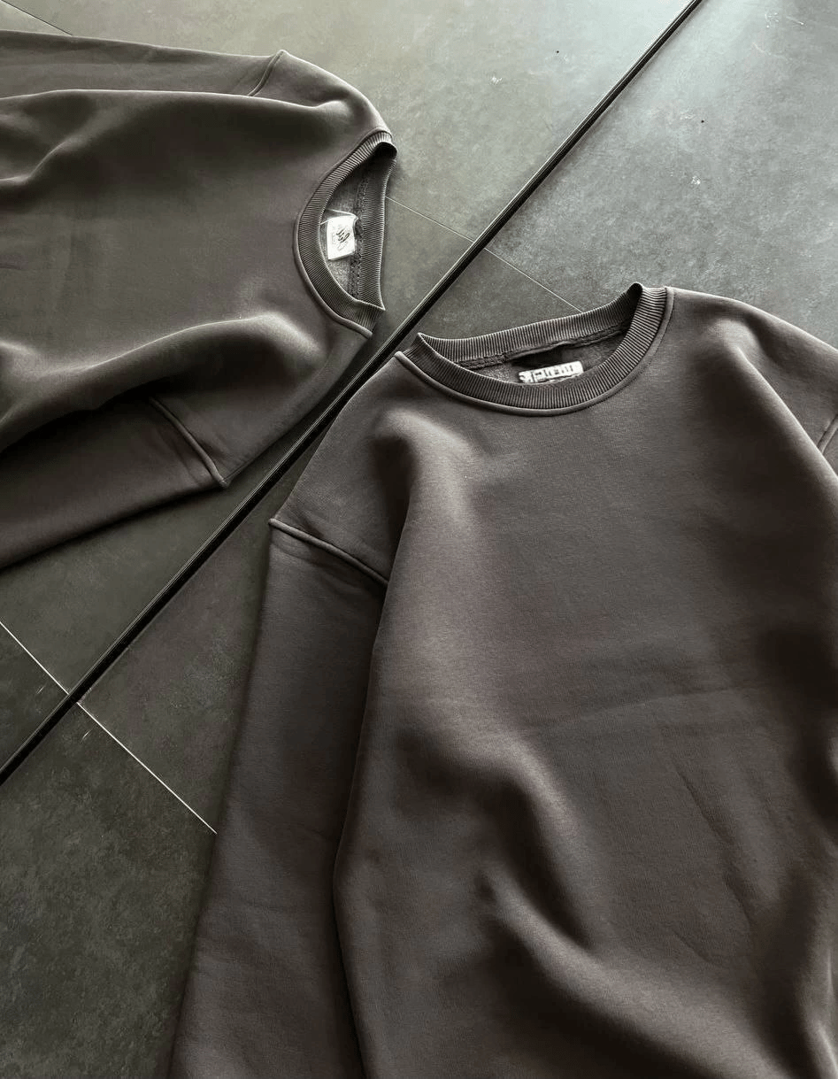 Kadın Bisiklet Yaka 3 İplik Pamuklu Basic SweatShirt - Füme