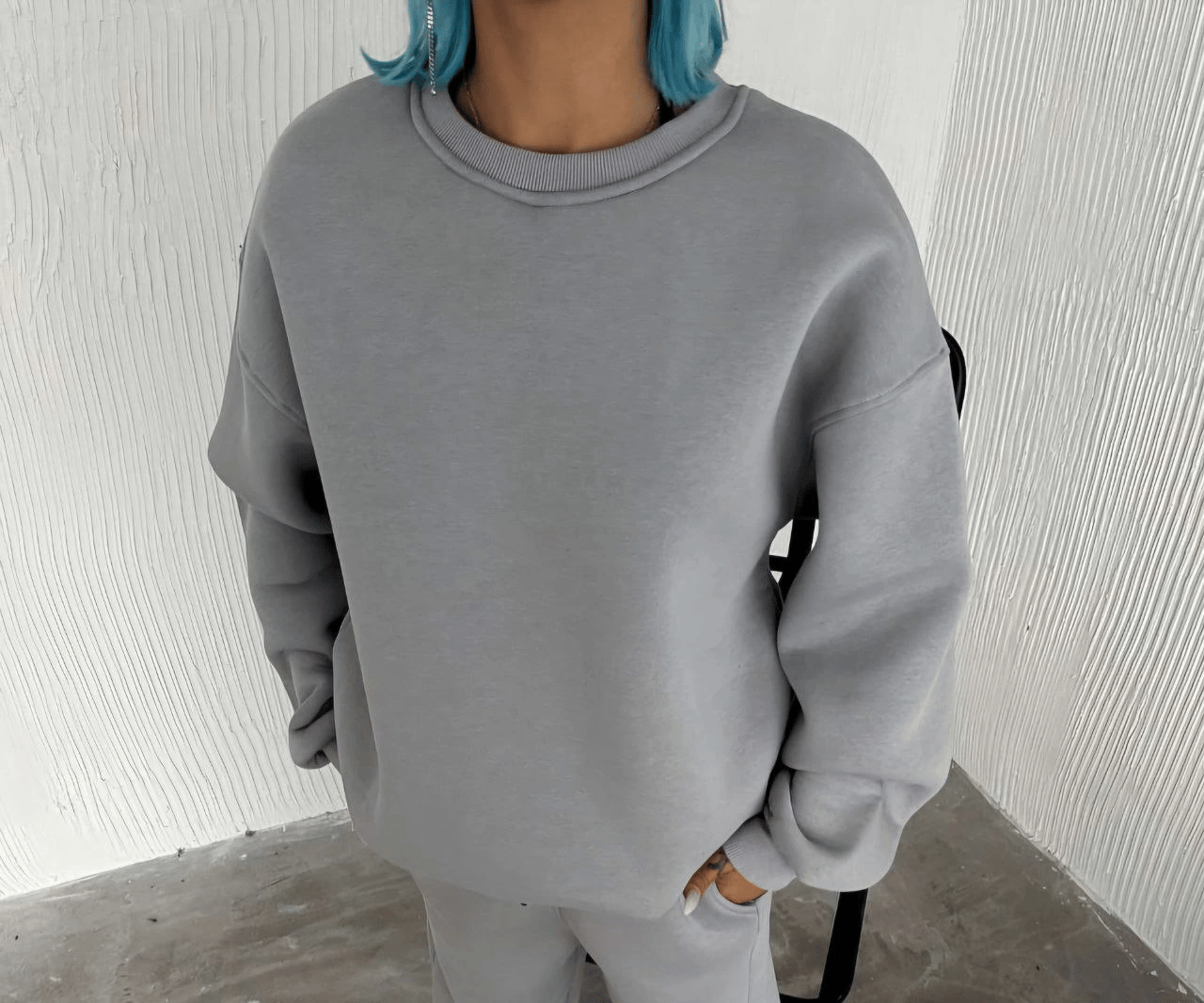 Kadın Bisiklet Yaka 3 İplik Pamuklu Basic SweatShirt - Gri