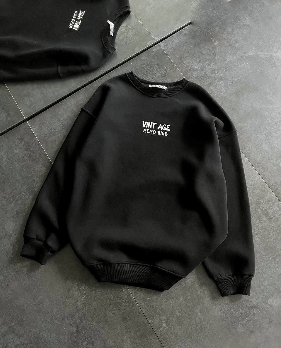 Kadın Bisiklet Yaka 3 İplik pamuklu Baskılı Oversize SweatShirt - Siyah