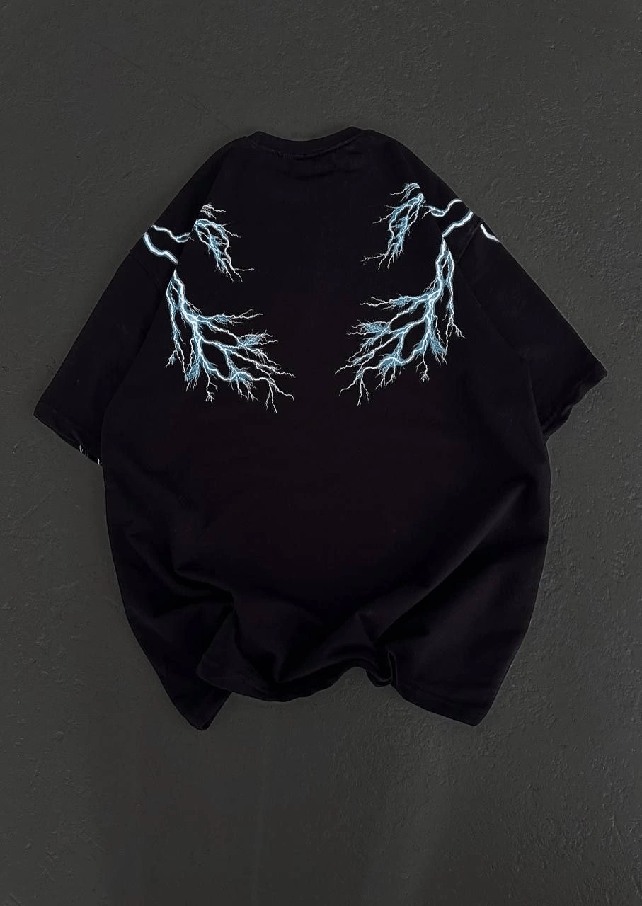 Kadın Bisiklet Yaka Baskılı  Kısa kol Oversize T-Shirt - Siyah