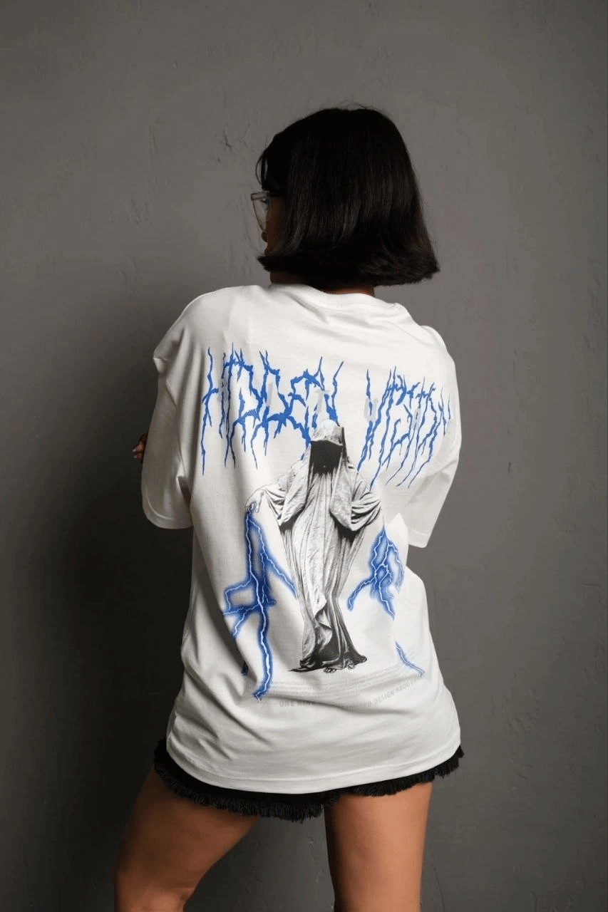 kadın Bisiklet Yaka Baskılı Oversize Kısa kol  T-Shirt - Beyaz