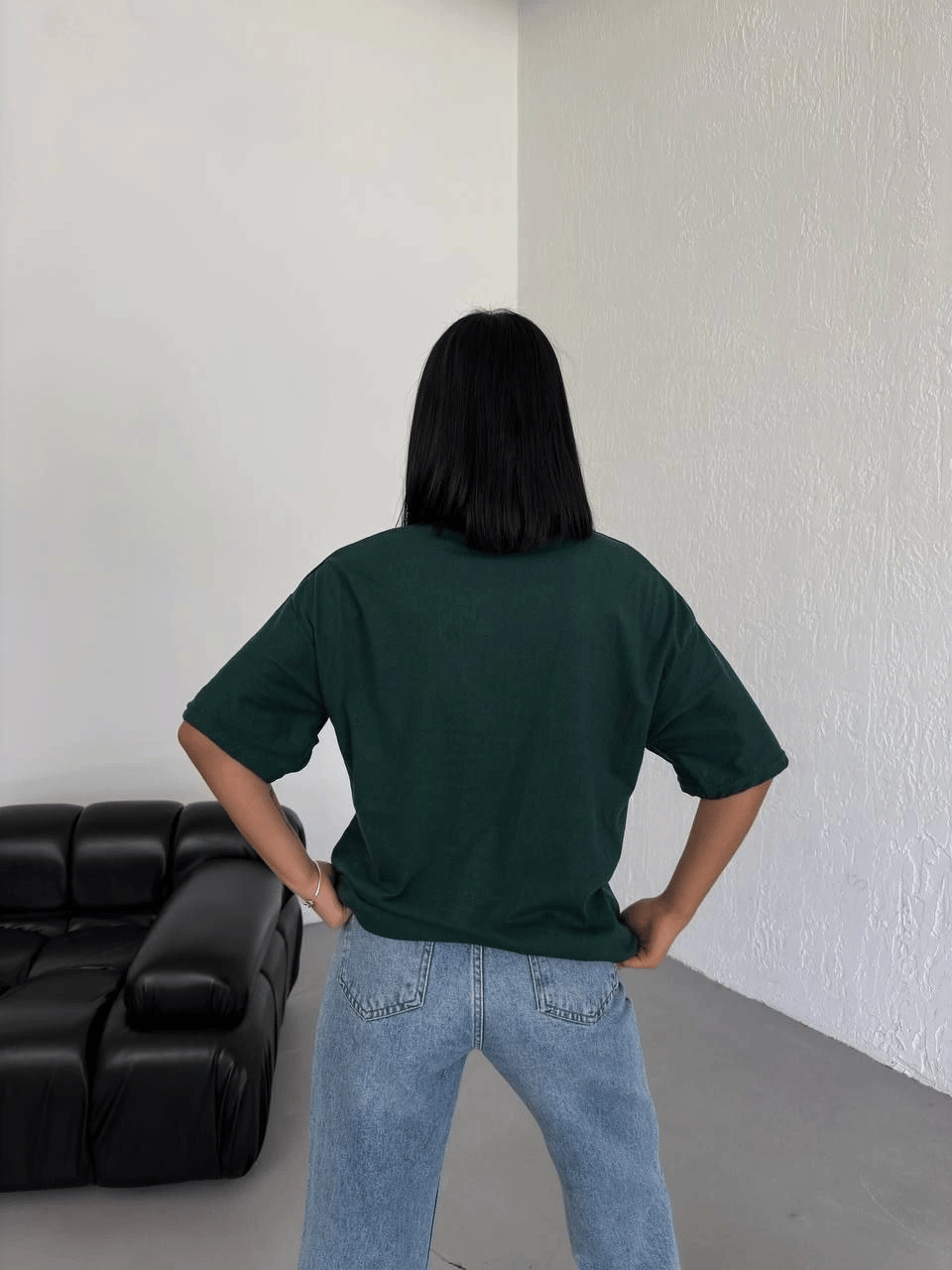 Kadın Düz T-Shirt Kısa Kol Bisiklet Yaka Oversize Rahat Kalıp Günlük Tişört - Haki