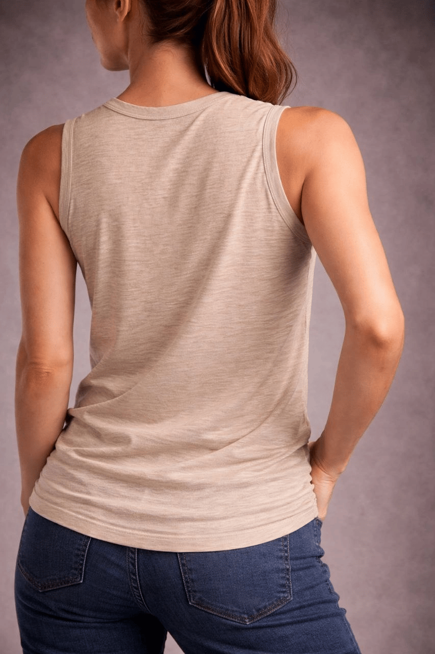 Kadın Flamlı Kumaş Kolsuz Atlet Günlük Fitness Spor T-Shirt - Taş