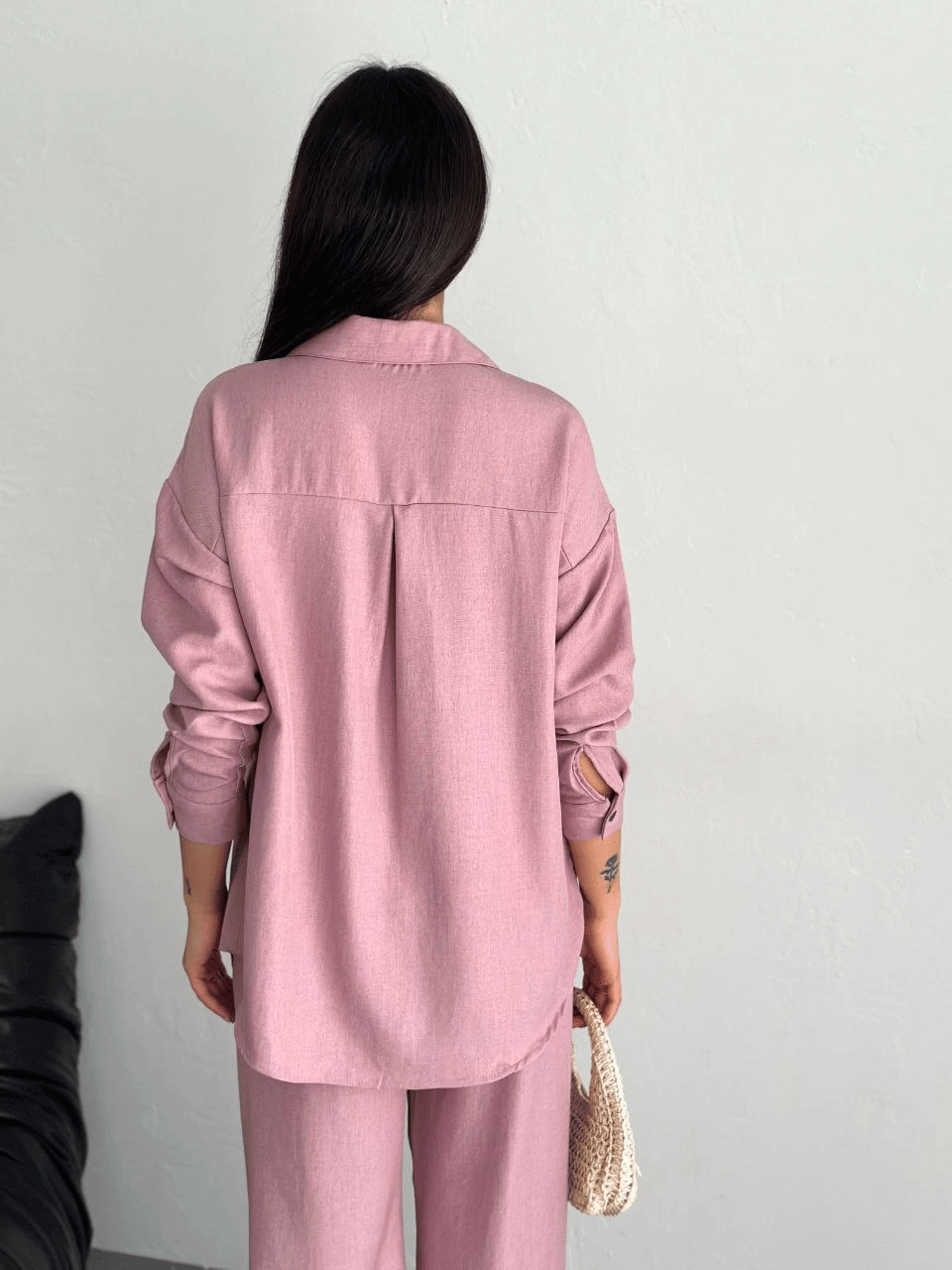 Kadın Gömlek Pantolon ikili Alt-Üst Takım - Toz Pembe