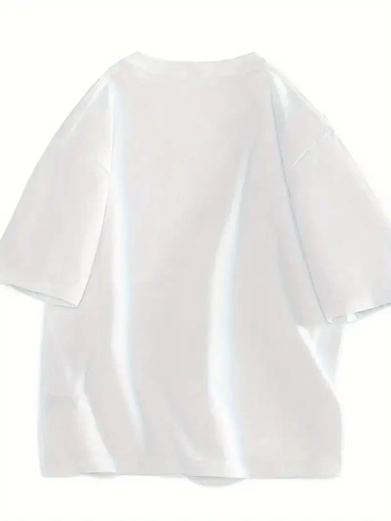 Kadın Gülücük Baskılı Tişört Kısa Kol Bisiklet Yaka Oversize T-Shirt - Beyaz