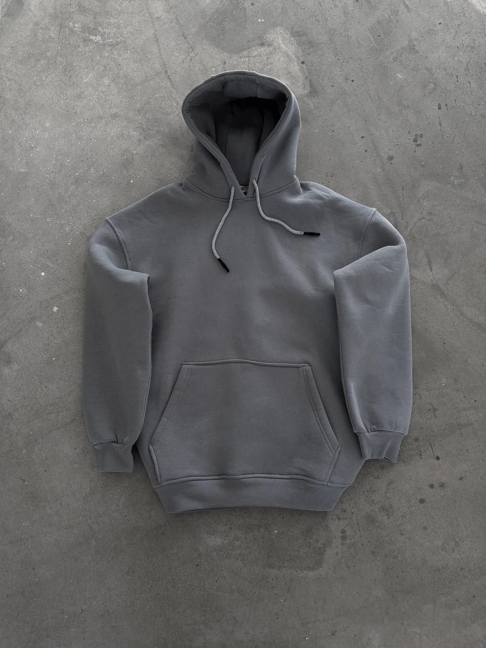 Kadın Kapüşonlu Kanguru Cepli 3 İplik Pamuklu Oversize Hoodie Sweatshirt -  Boyalı Gri