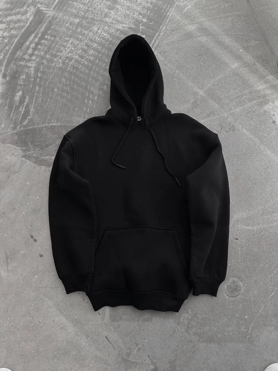 Kadın Kapüşonlu Kanguru Cepli 3 İplik Pamuklu Oversize Hoodie Sweatshirt - Siyah