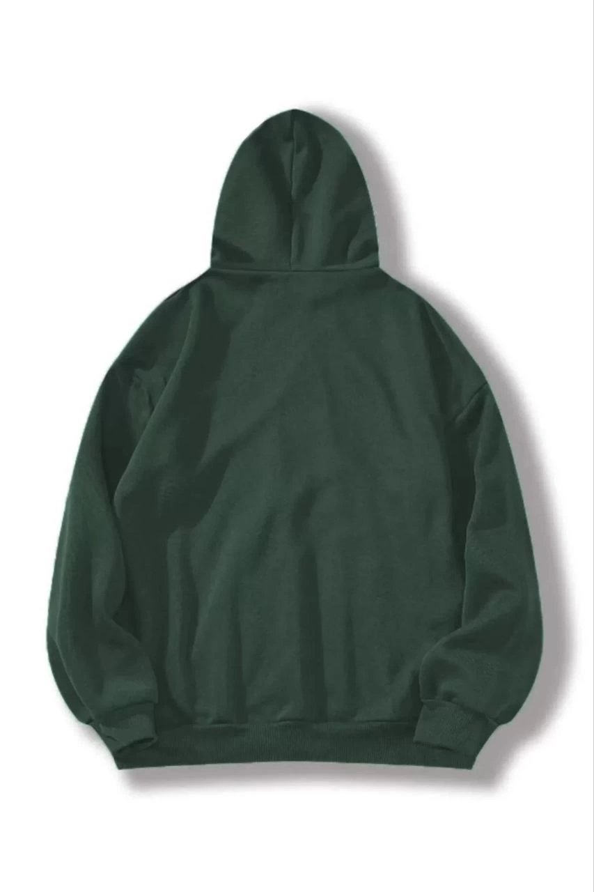 Kadın Kapüşonlu Kanguru Cepli 3 İplik Pamuklu Düz Hoodie Sweatshirt - Haki