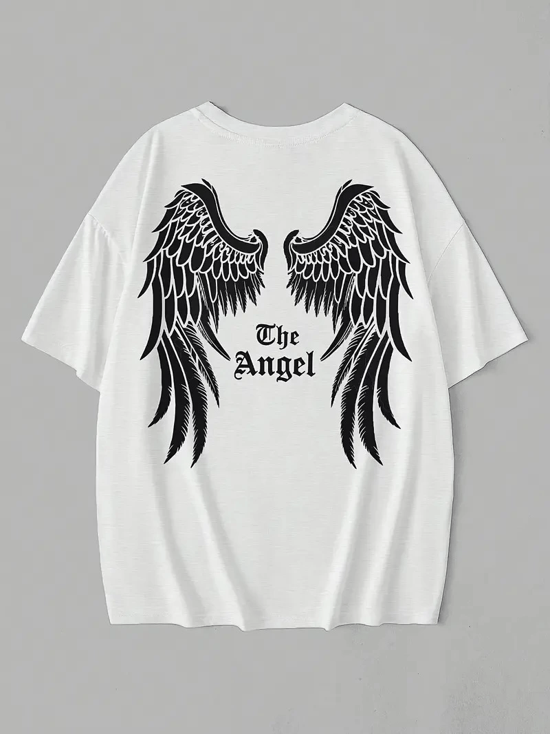 Kadın Kısa Kol Tişört Bisiklet Yaka Angel Melek Kanadı Baskılı T-Shirt - Beyaz