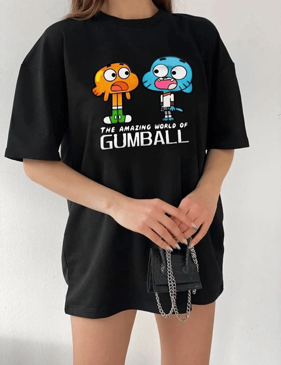 Kadın Kısa kol Tişört Bisiklet Yaka Baskılı Oversize T-Shirt - Siyah