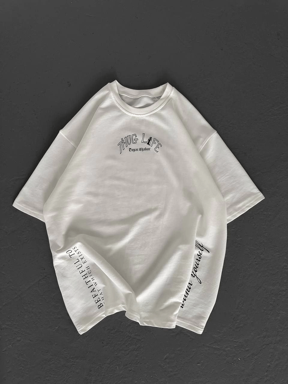 Kadın Kısa Kol Tişört Bisiklet Yaka Filistin Poşülü Baskılı T-Shirt - Beyaz