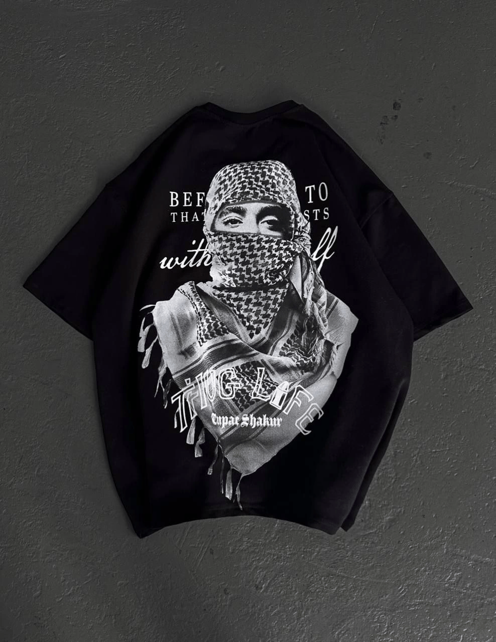 Kadın Kısa Kol Tişört Bisiklet Yaka Filistin Poşülü Baskılı T-Shirt - Siyah