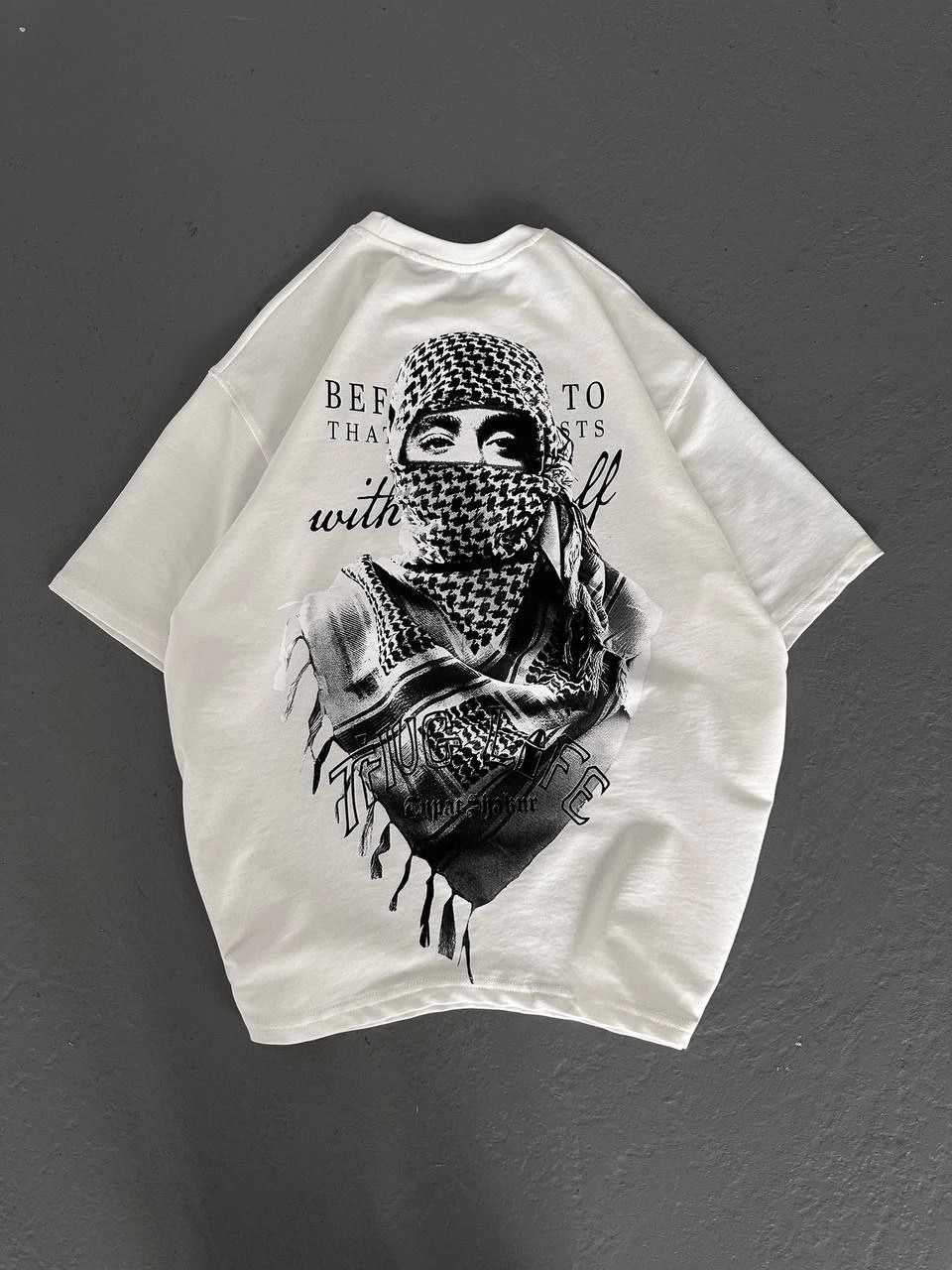 Kadın Kısa Kol Tişört Bisiklet Yaka Filistin Poşülü Baskılı T-Shirt - Beyaz
