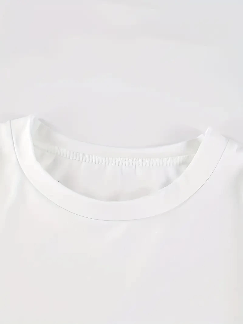 Kadın Kısa Kol Yazlık Tişört Bisiklet Yaka Baskılı Oversize T-Shirt - Beyaz