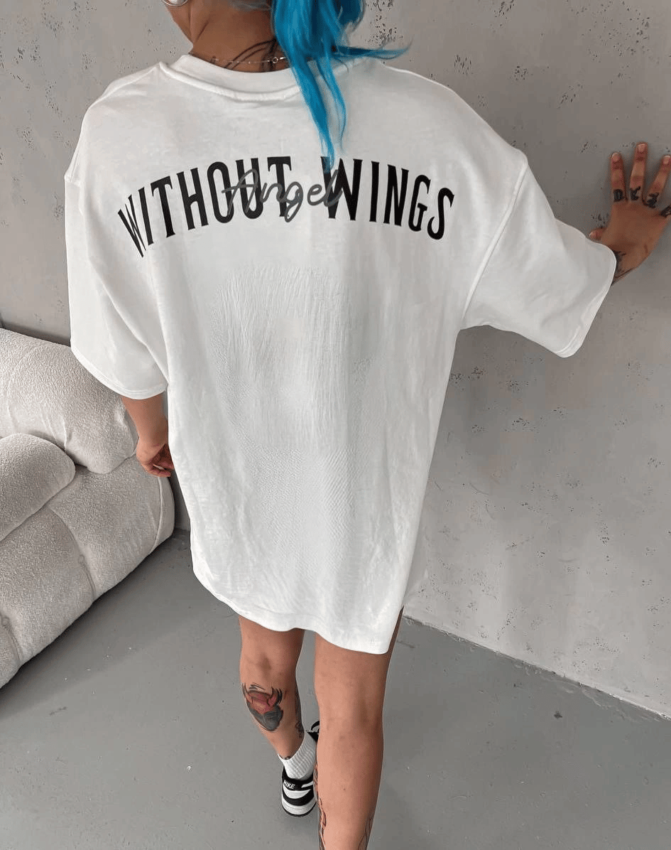 Kadın Kısa Kol Yazlık Tişört Bisiklet Yaka Baskılı Oversize T-Shirt - Beyaz