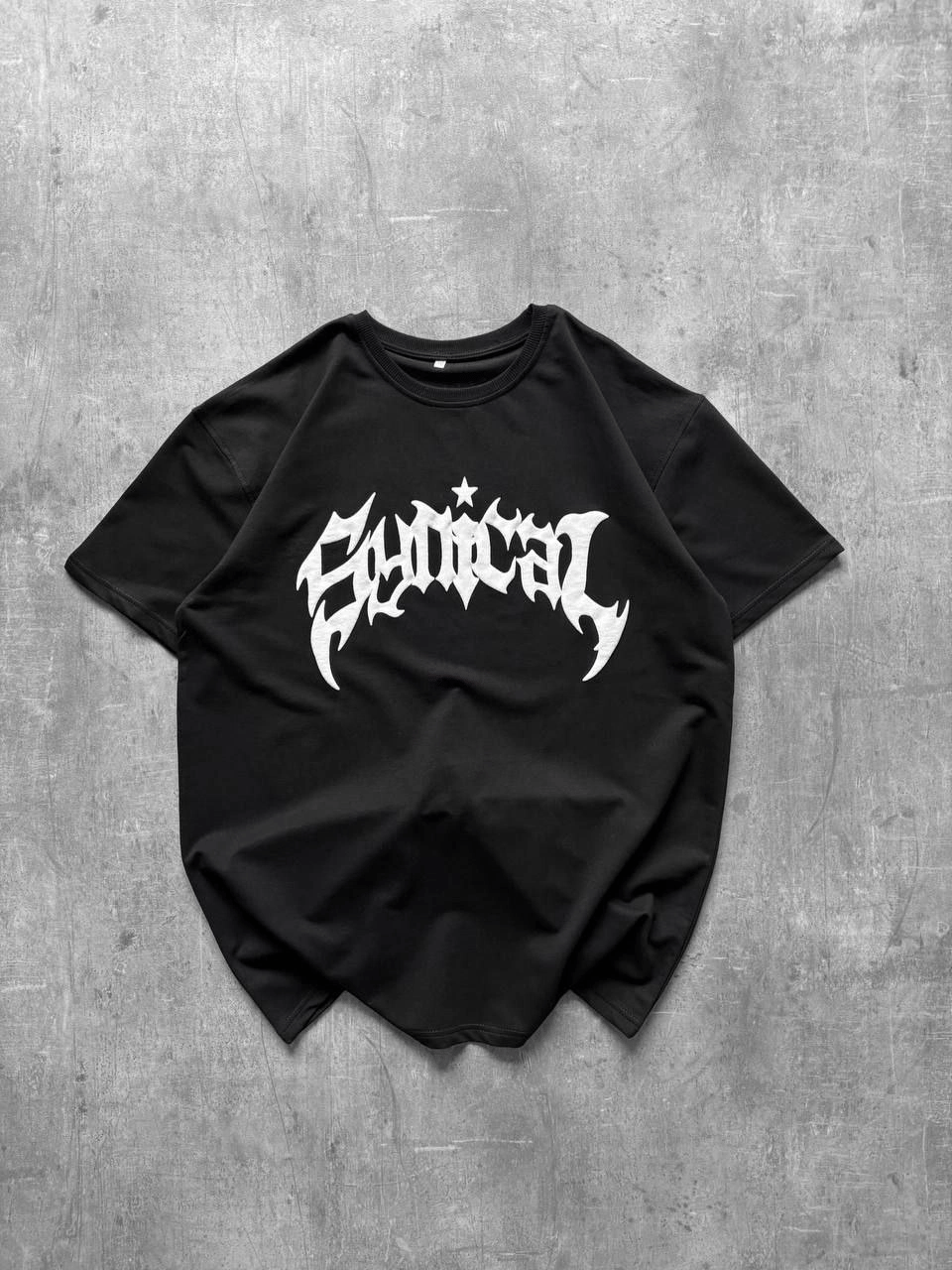 Kadın Kısa Kol Yazlık Tişört Bisiklet Yaka Baskılı Oversize T-Shirt - Siyah