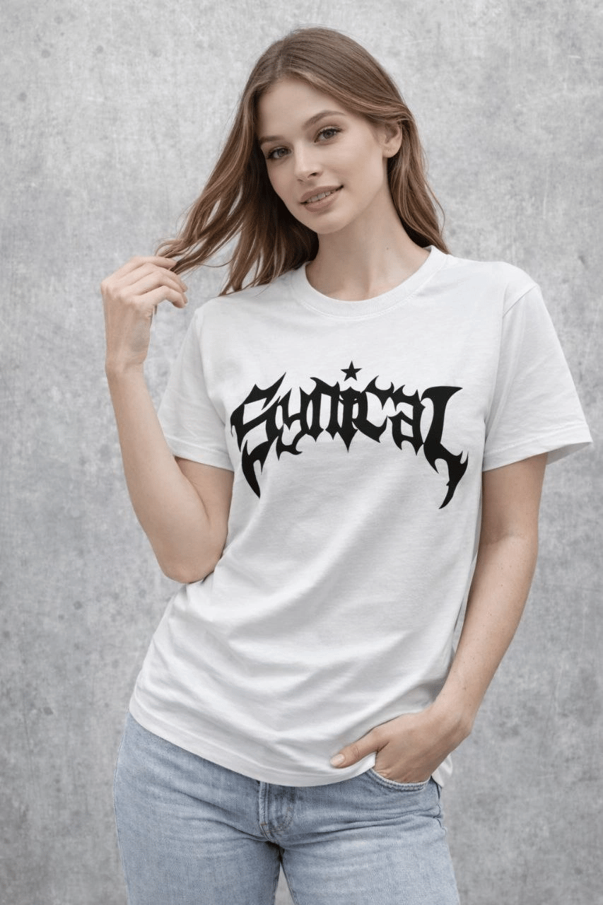 Kadın Kısa Kol Yazlık Tişört Bisiklet Yaka Baskılı Oversize T-Shirt - Beyaz