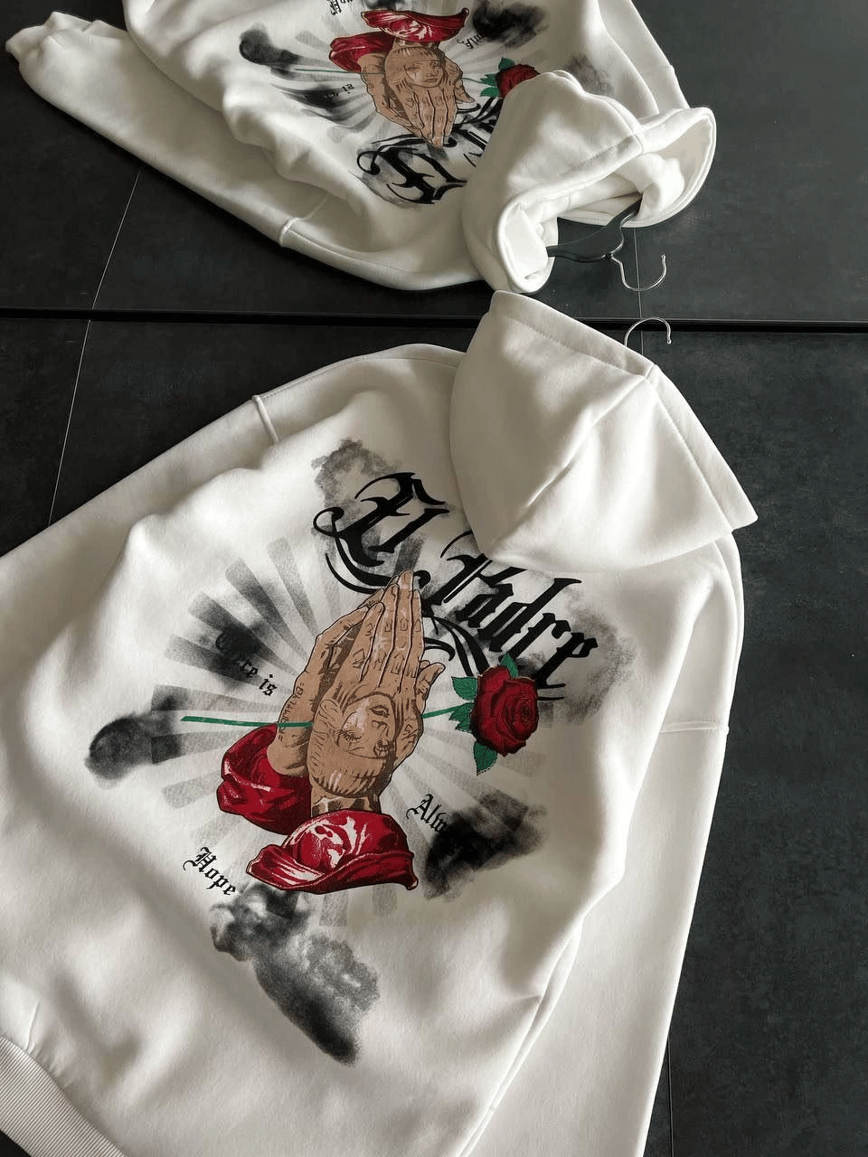 Kadın Oversize Kapüşonlu Cepli Baskılı 3 İplik Pamuklu Hoodie Sweatshirt - Beyaz
