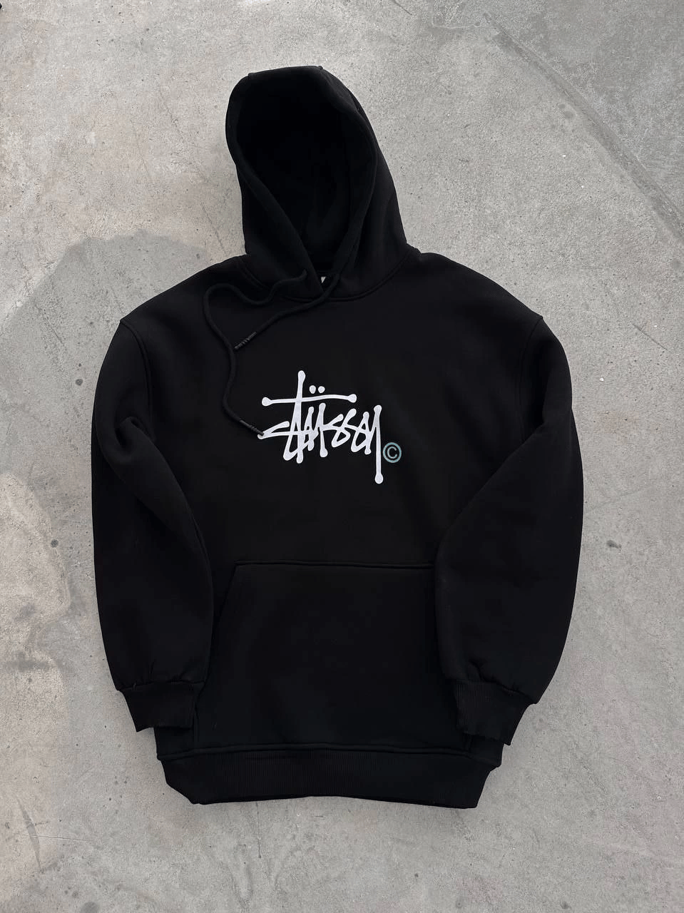 Kadın Oversize Kapüşonlu Cepli Baskılı 3 İplik Pamuklu Hoodie Sweatshirt - Siyah
