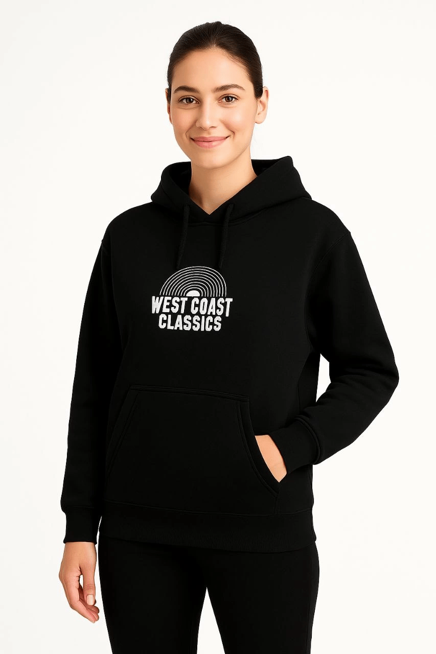 Kadın Oversize Kapüşonlu Cepli Baskılı 3 İplik Pamuklu Hoodie Sweatshirt - Siyah