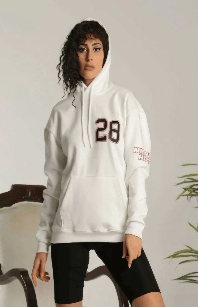 Kadın Oversize Kapüşonlu Cepli Baskılı 3 İplik Pamuklu Hoodie Sweatshirt - Beyaz