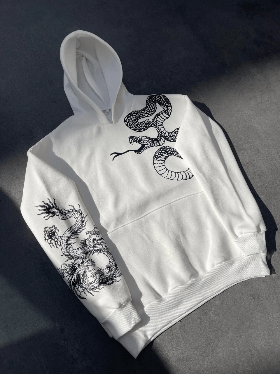 Kadın Oversize Kapüşonlu Kanguru Cepli Baskılı 3 İplik Pamuklu Sweatshirt Hoodie -   Beyaz